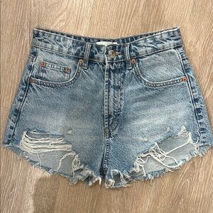 Zara Denim Jean Shorts High-Waisted Distressed cut off